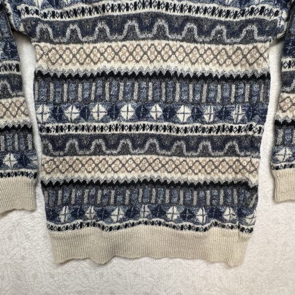 VTG Kay & Kay Prep Shaggy Mohair Alpaca Fair Isle V Neck Sweater Navy Size 42 - Picture 4 of 11